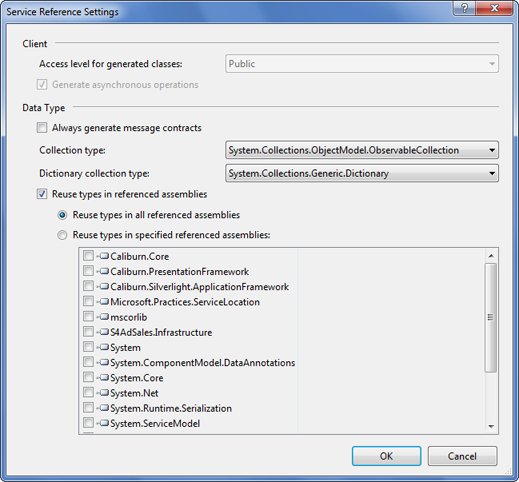 Service Reference Settings Dialog