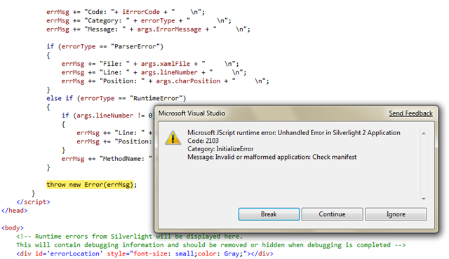 Silverlight-Testpage-Error